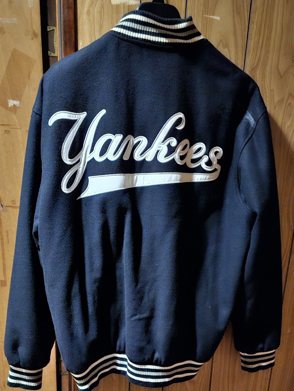 Yankees Men's Navy Letterman Jacket with White Script